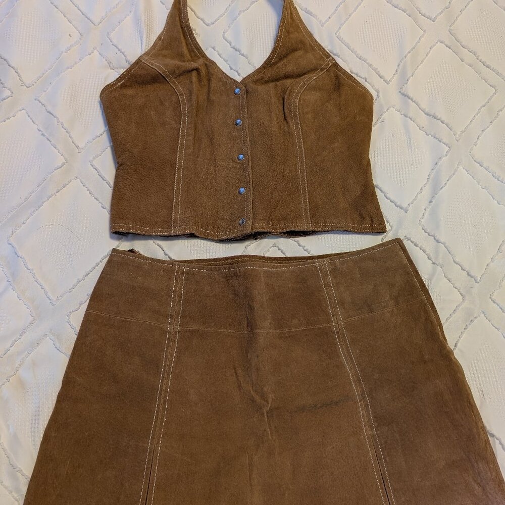 Leather skirt and halter top